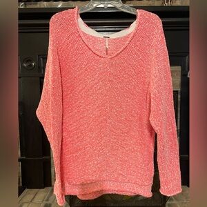 Free People Pink Crew Neck Sweater with Textured Knit